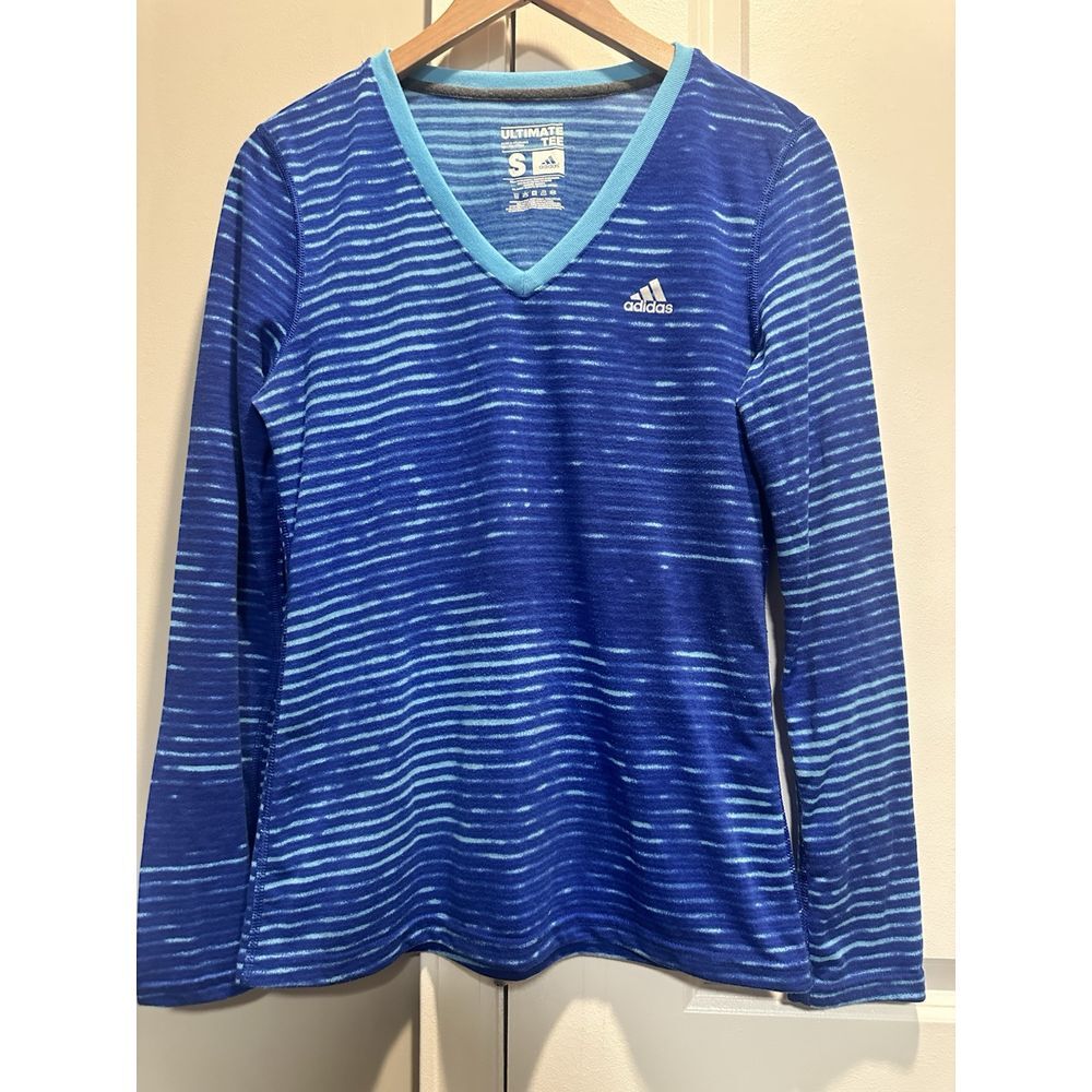 Adidas Blue Striped Ultimate Tee Long Sleeve Small